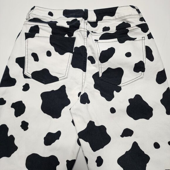 Forever 21 Cow Print Stretch Denim High Rise Straight Leg Jeans - Picture 3 of 7